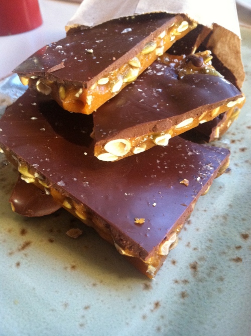 Pumpkin seed brittle with even more glory...and chocolate!